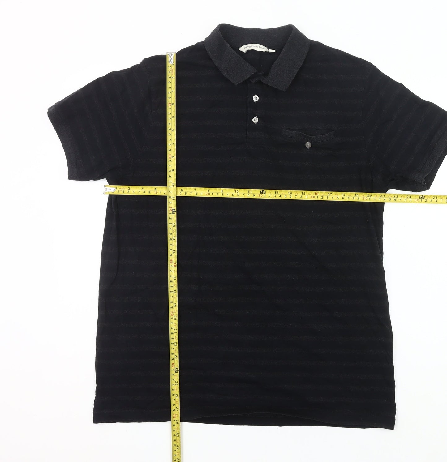 Kangaroo Poo Men’s Black Striped 2XL Polo Shirt Cotton Blend