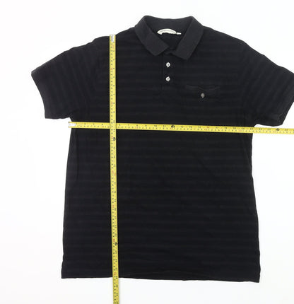 Kangaroo Poo Men’s Black Striped 2XL Polo Shirt Cotton Blend