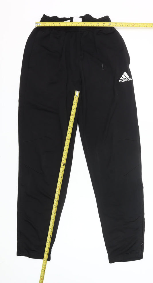 Adidas Mens Black Jogger Trousers Size M Polyester Elastic Waist