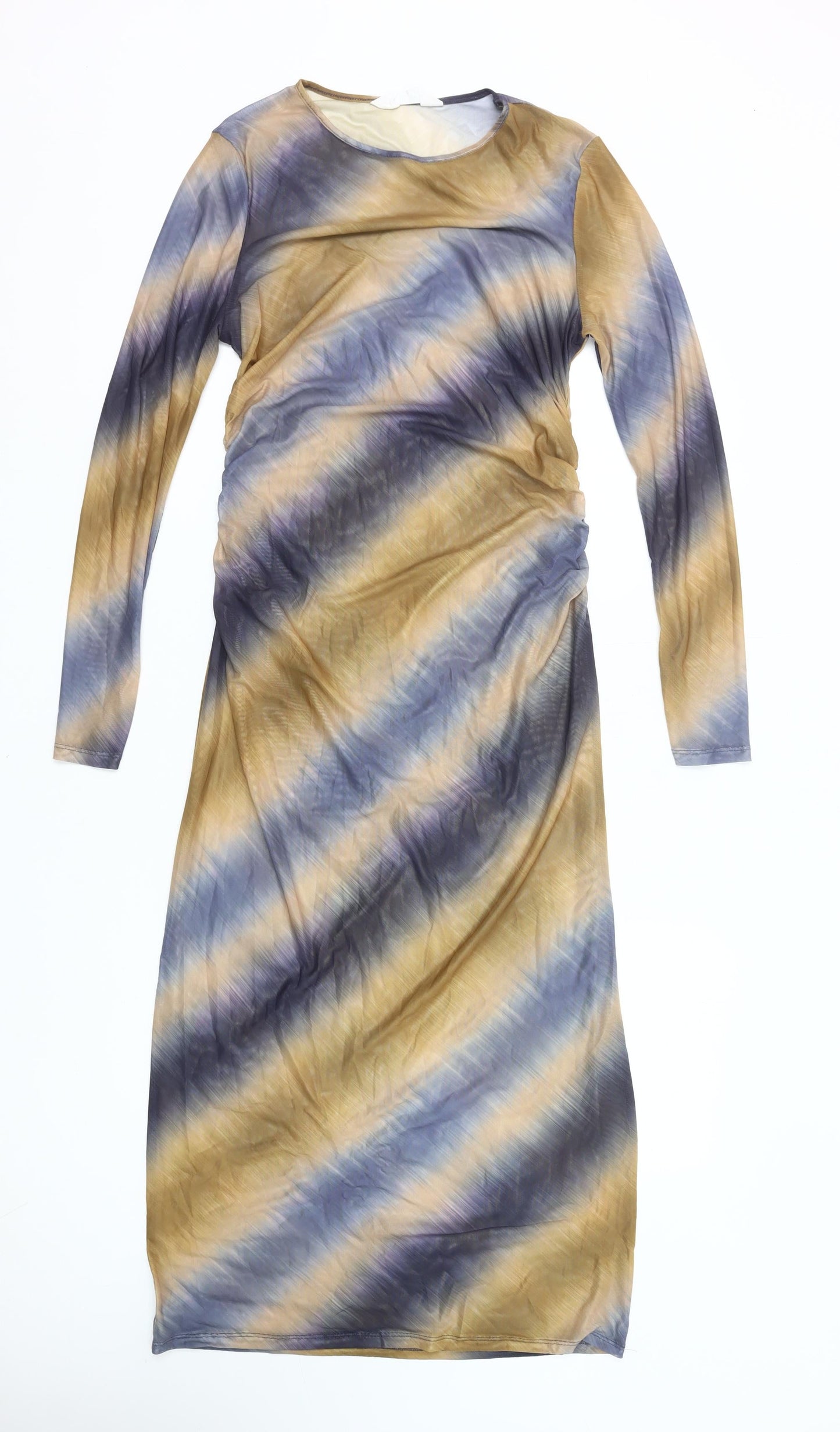 Primark Women’s Multicoloured Bodycon Midi Dress L Tie Dye Long Sleeve