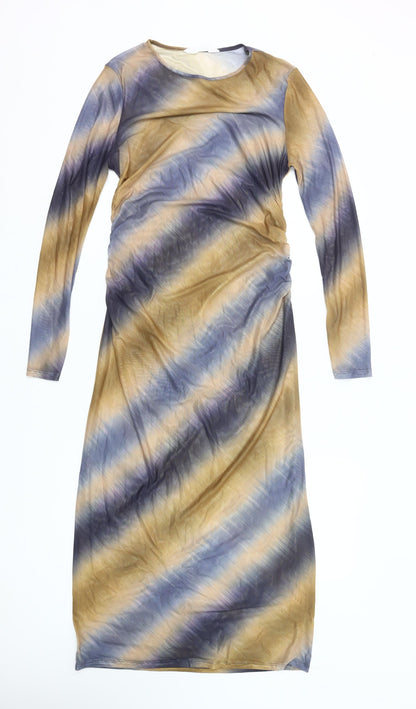 Primark Women’s Multicoloured Bodycon Midi Dress L Tie Dye Long Sleeve