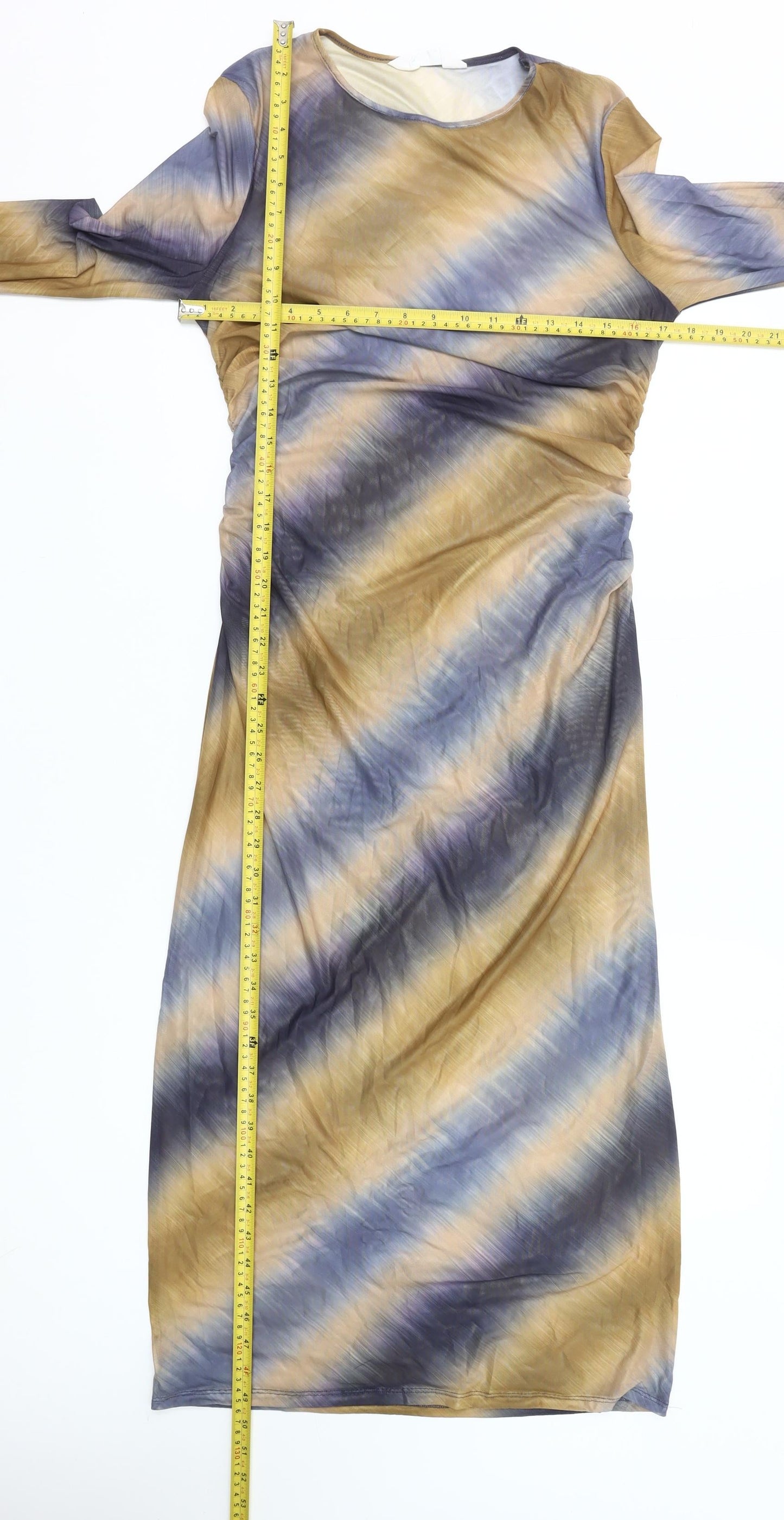 Primark Women’s Multicoloured Bodycon Midi Dress L Tie Dye Long Sleeve