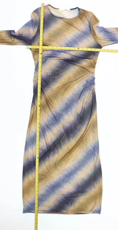 Primark Women’s Multicoloured Bodycon Midi Dress L Tie Dye Long Sleeve
