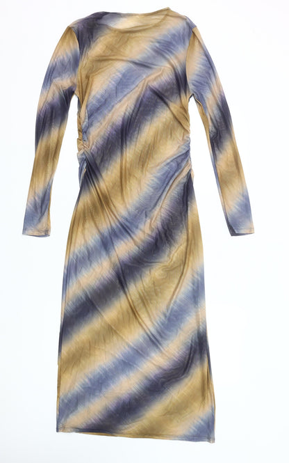 Primark Women’s Multicoloured Bodycon Midi Dress L Tie Dye Long Sleeve
