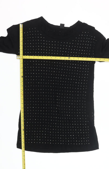 Vila Womens Black Studded Tunic Blouse Size M Long Sleeve Party Top