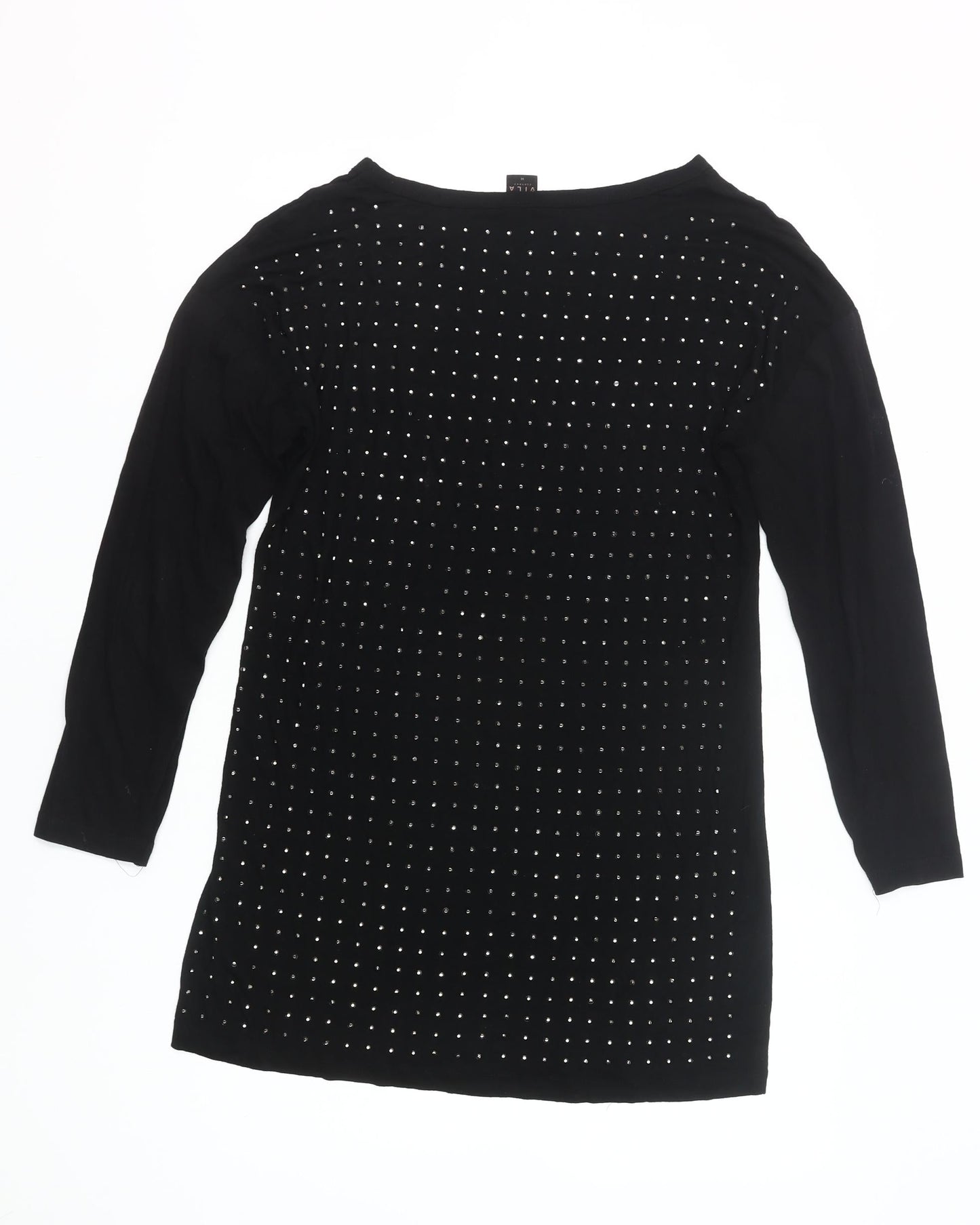 Vila Womens Black Studded Tunic Blouse Size M Long Sleeve Party Top