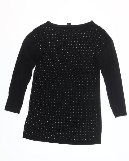 Vila Womens Black Studded Tunic Blouse Size M Long Sleeve Party Top
