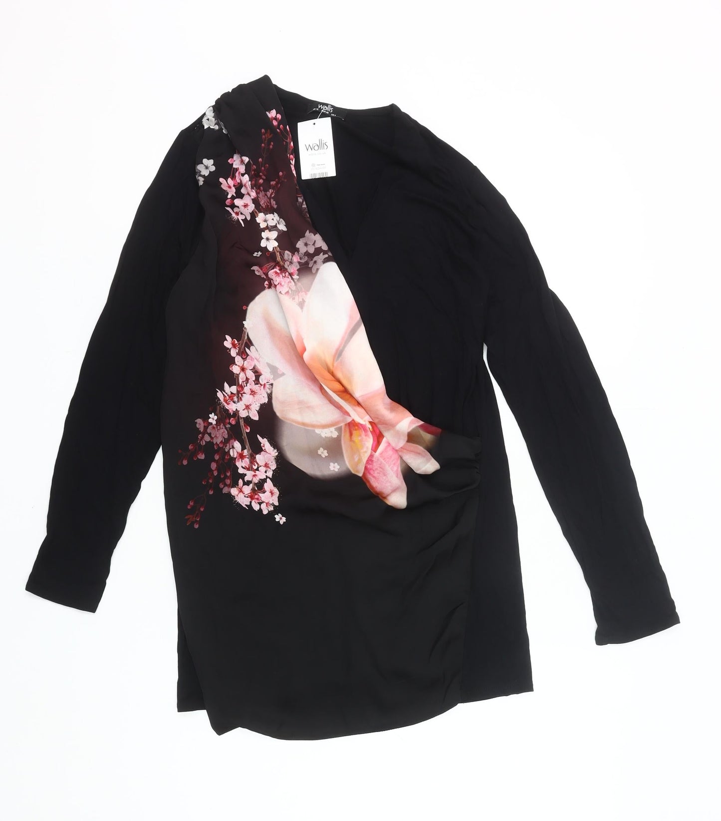 Wallis Womens Black Floral V-Neck Long Sleeve Tunic Blouse UK 12