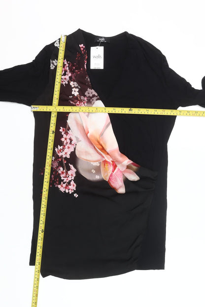 Wallis Womens Black Floral V-Neck Long Sleeve Tunic Blouse UK 12