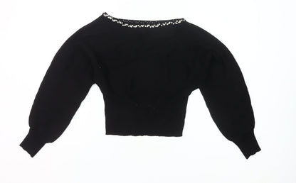 Friends Like These Womens Black Size 8 Beaded Boat Neck Jumper