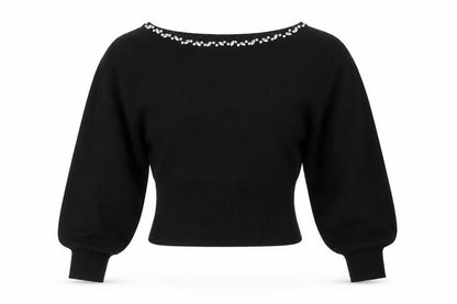 Friends Like These Womens Black Size 8 Beaded Boat Neck Jumper