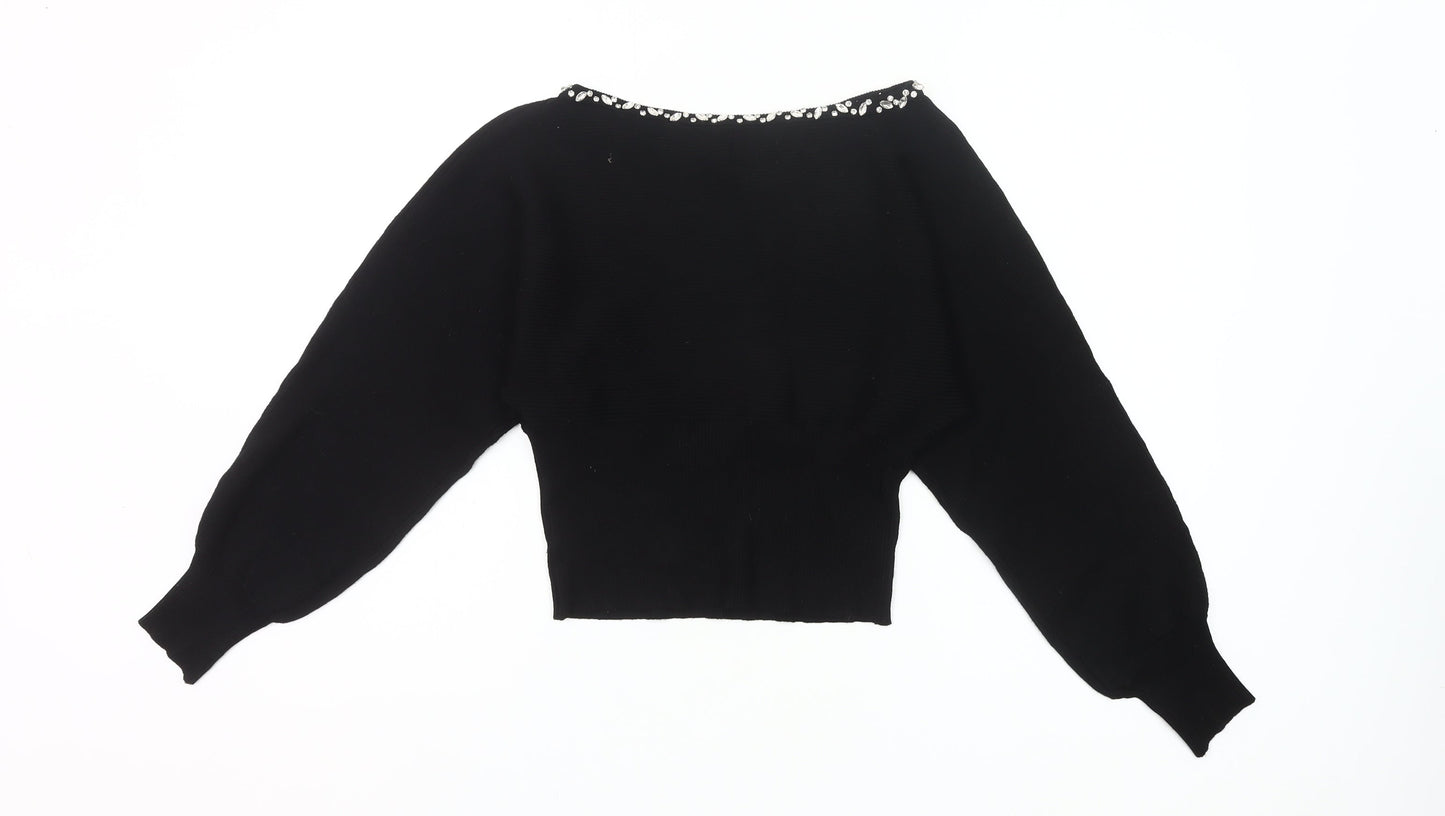 Friends Like These Womens Black Size 8 Beaded Boat Neck Jumper
