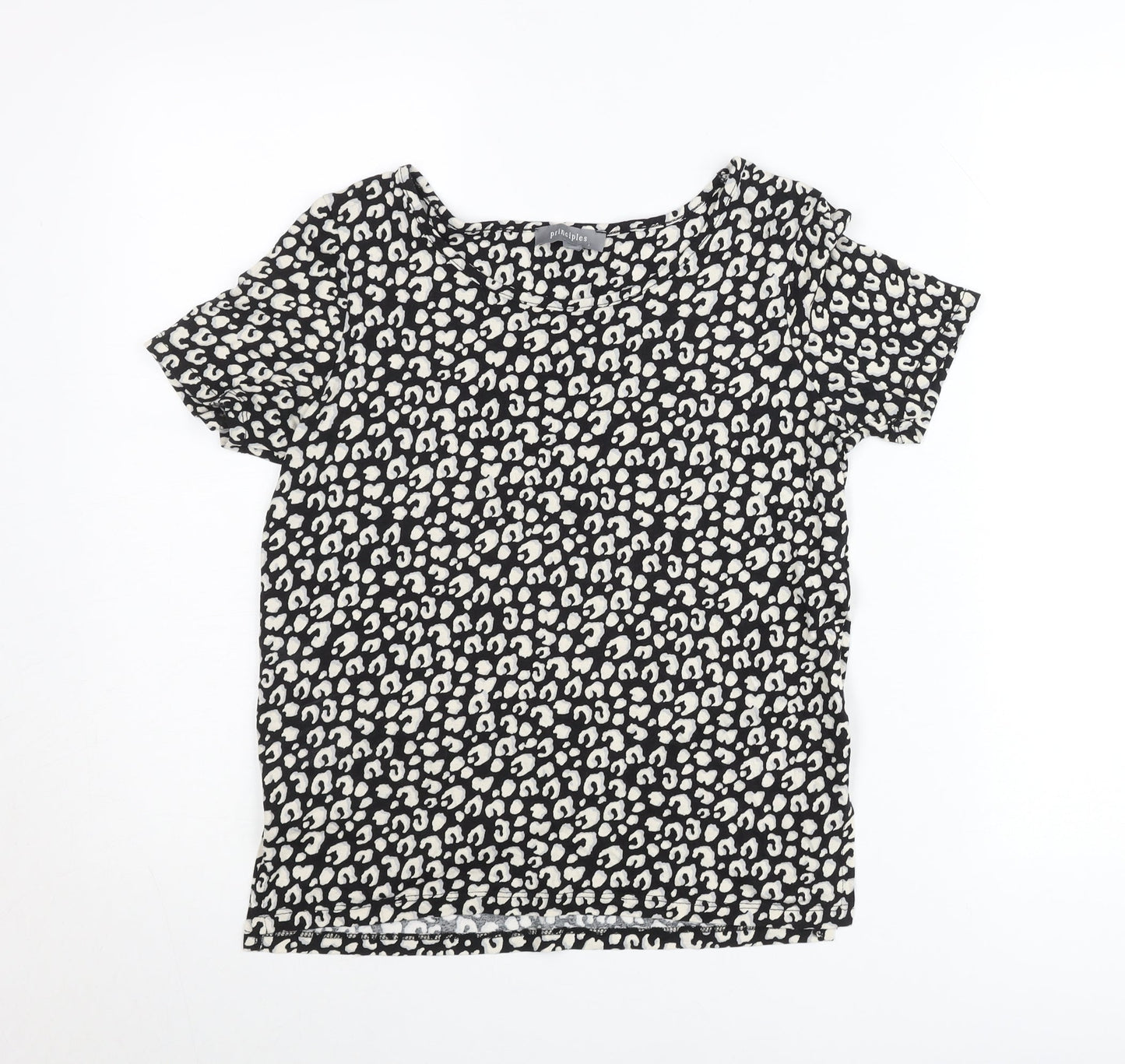 Principles Womens Black Animal Print Scoop Neck T-Shirt Size 8