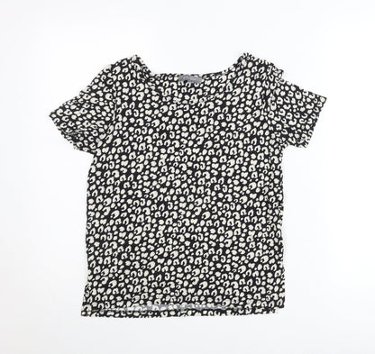 Principles Womens Black Animal Print Scoop Neck T-Shirt Size 8