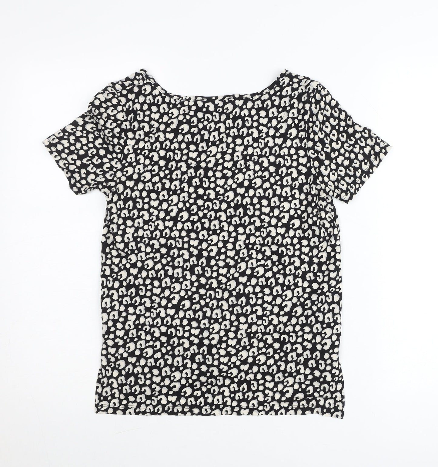 Principles Womens Black Animal Print Scoop Neck T-Shirt Size 8