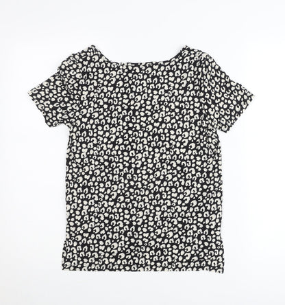Principles Womens Black Animal Print Scoop Neck T-Shirt Size 8