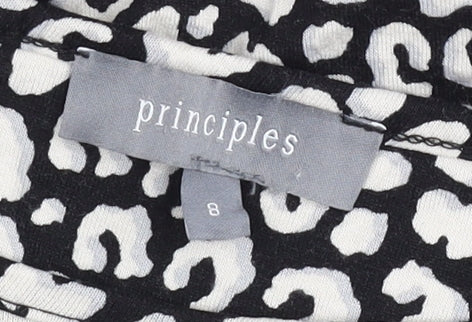 Principles Womens Black Animal Print Scoop Neck T-Shirt Size 8