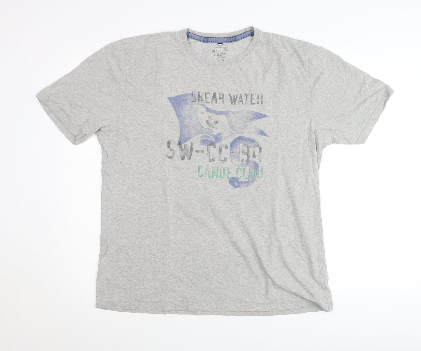 Boston Crew Men's Grey Graphic T-Shirt Size L Cotton Casual