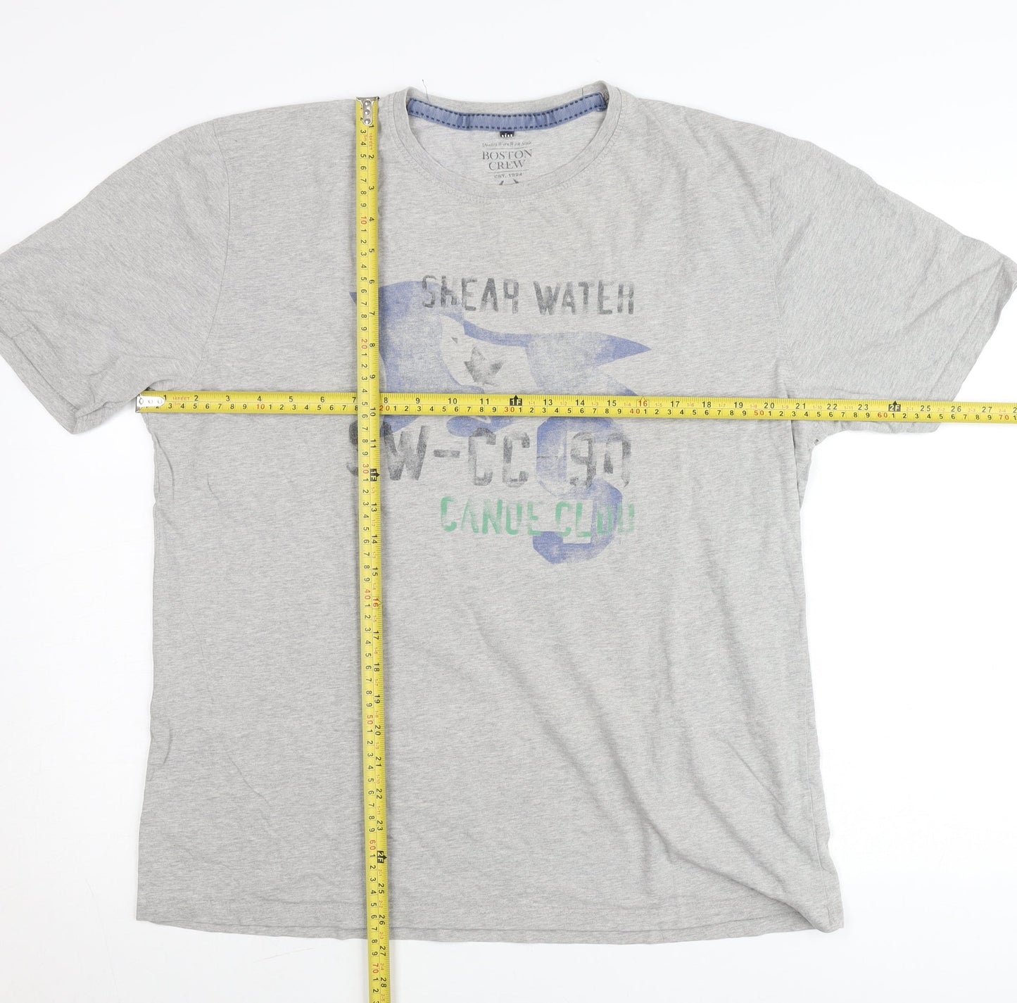 Boston Crew Men's Grey Graphic T-Shirt Size L Cotton Casual