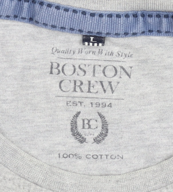 Boston Crew Men's Grey Graphic T-Shirt Size L Cotton Casual