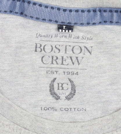 Boston Crew Men's Grey Graphic T-Shirt Size L Cotton Casual