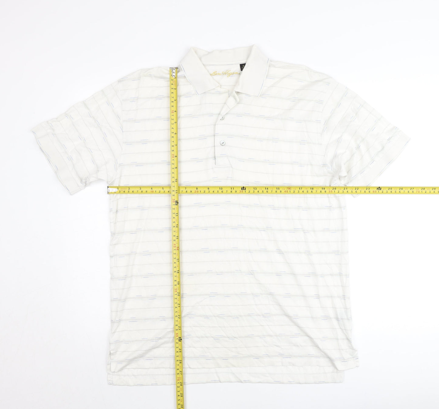 Ben Hogan Men’s White Striped Cotton Polo Shirt M Regular Fit