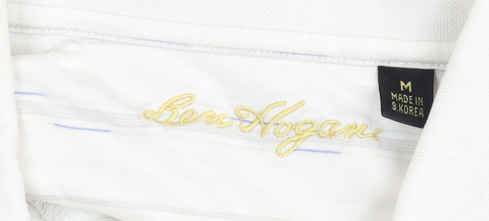 Ben Hogan Men’s White Striped Cotton Polo Shirt M Regular Fit