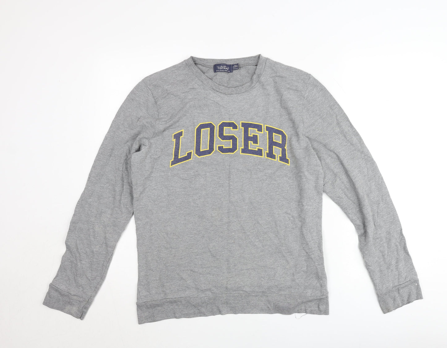 Topman Unisex Grey Jumper M Crew Neck Pullover Funny Graphic