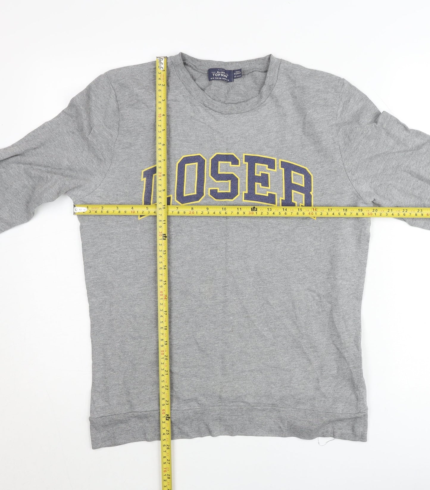 Topman Unisex Grey Jumper M Crew Neck Pullover Funny Graphic