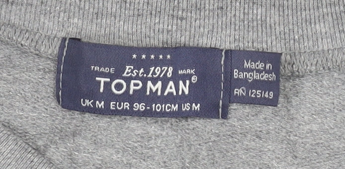 Topman Unisex Grey Jumper M Crew Neck Pullover Funny Graphic