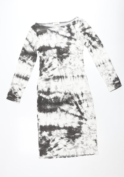 Rouge Womens Multicoloured Tie Dye Midi Bodycon Dress M Long Sleeve
