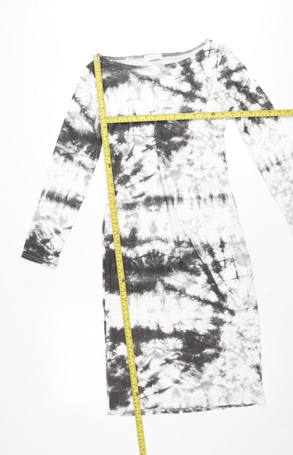 Rouge Womens Multicoloured Tie Dye Midi Bodycon Dress M Long Sleeve