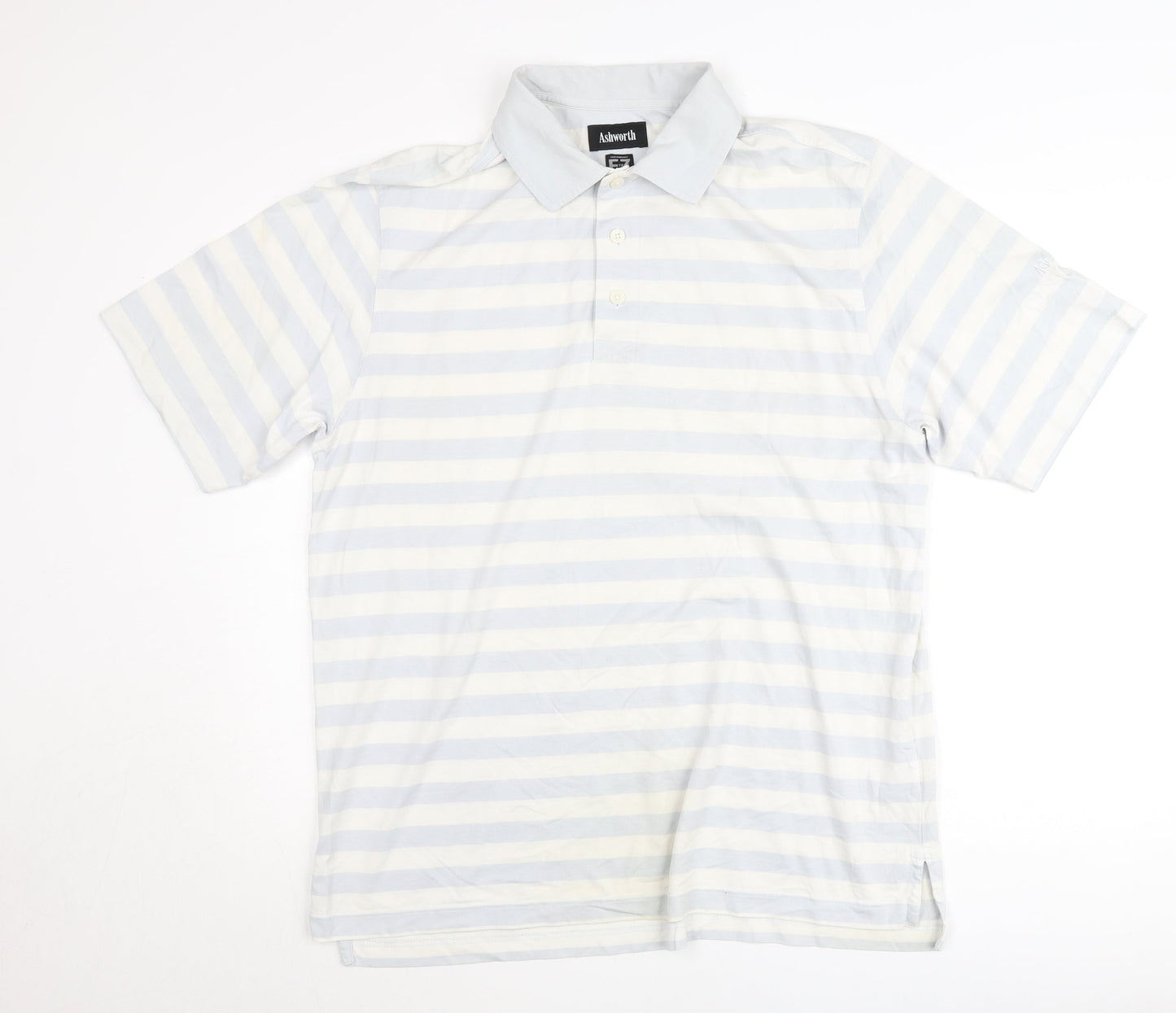Ashworth Men’s Blue Striped Cotton Polo Shirt M Regular Fit