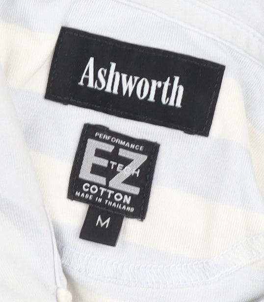 Ashworth Men’s Blue Striped Cotton Polo Shirt M Regular Fit
