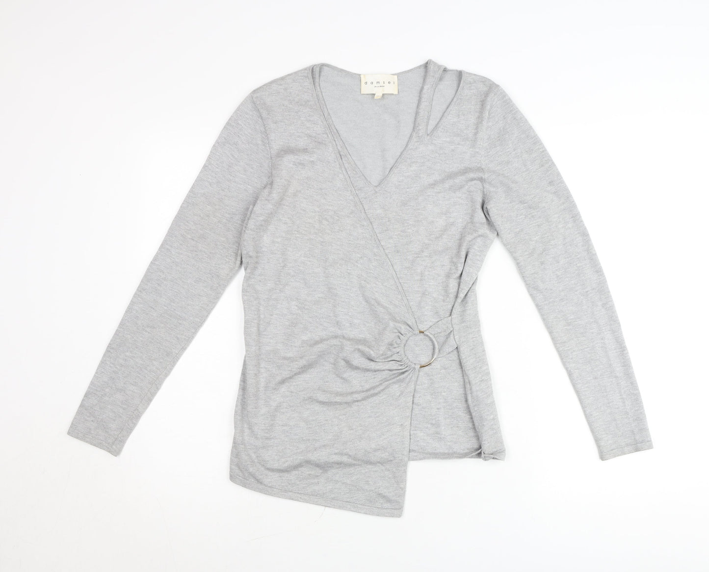Damsel in a Dress Women’s Grey Wrap Jumper Size 10 V-Neck Slim Fit