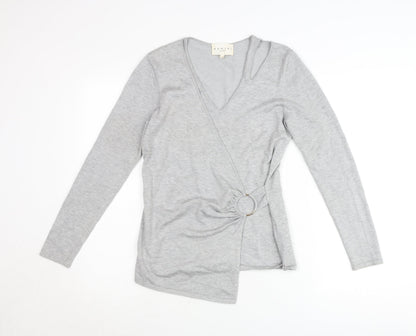 Damsel in a Dress Women’s Grey Wrap Jumper Size 10 V-Neck Slim Fit