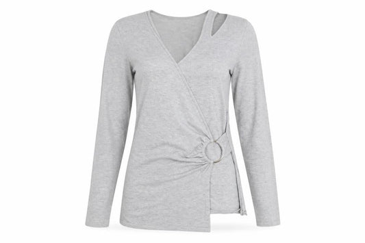 Damsel in a Dress Women’s Grey Wrap Jumper Size 10 V-Neck Slim Fit