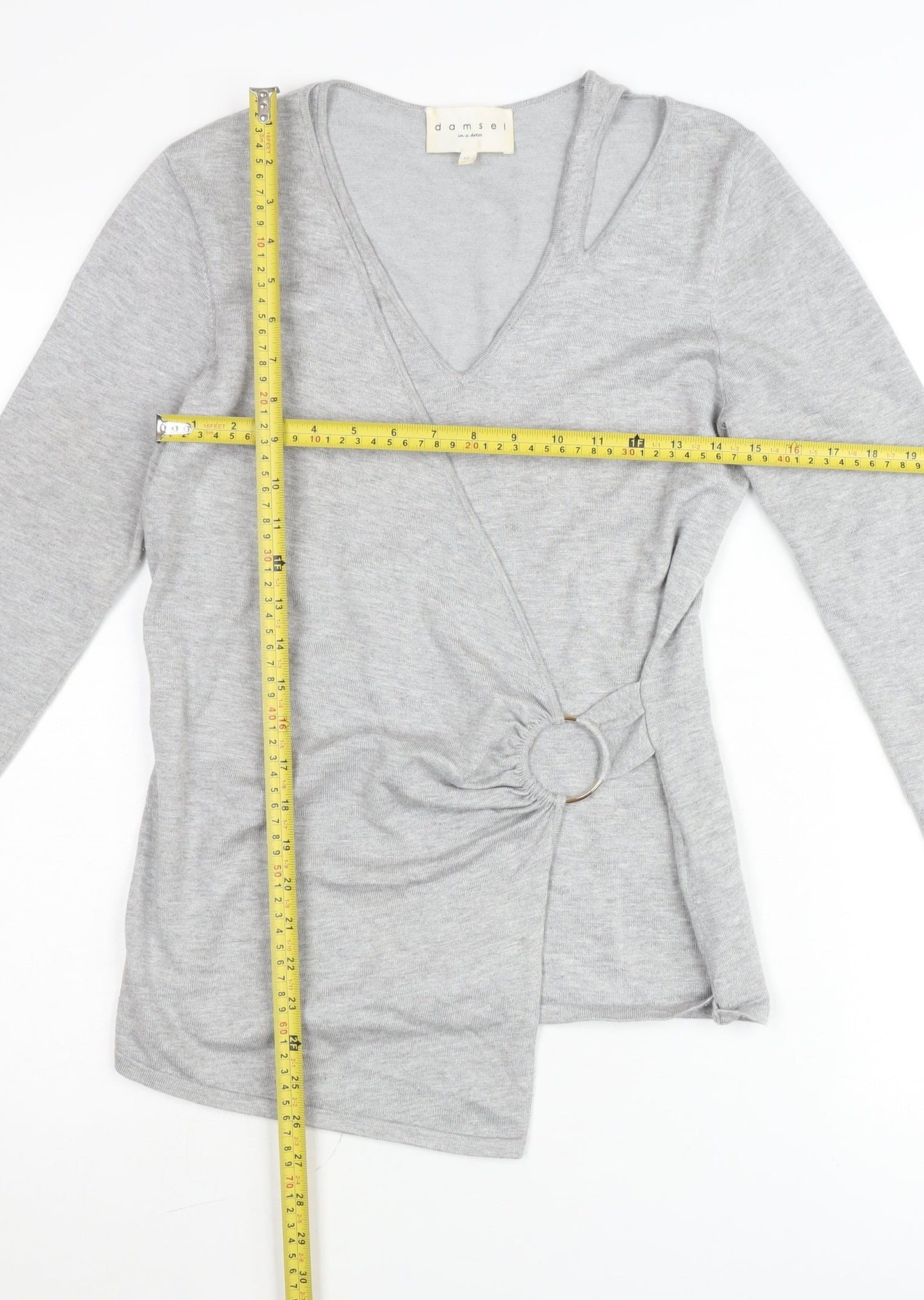 Damsel in a Dress Women’s Grey Wrap Jumper Size 10 V-Neck Slim Fit