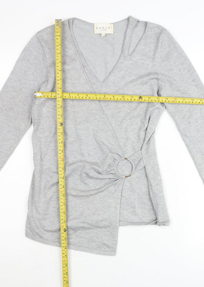 Damsel in a Dress Women’s Grey Wrap Jumper Size 10 V-Neck Slim Fit