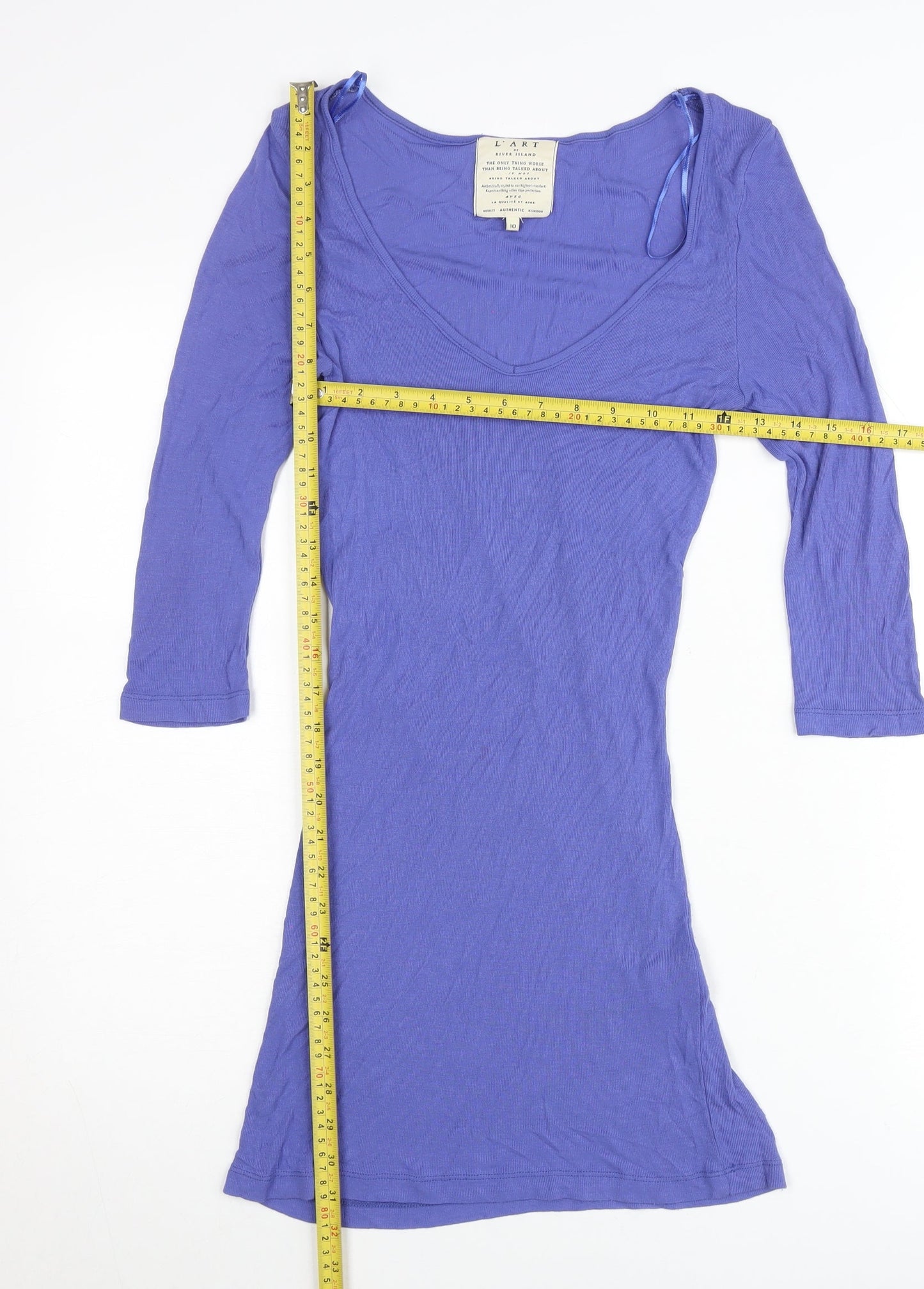 River Island Women’s Purple Bodycon Dress Size 10 V-Neck 3/4 Sleeve