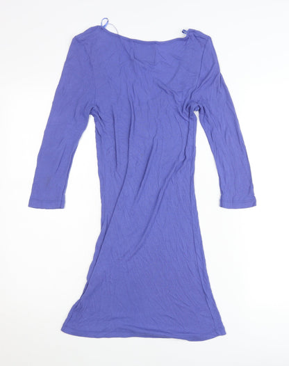 River Island Women’s Purple Bodycon Dress Size 10 V-Neck 3/4 Sleeve