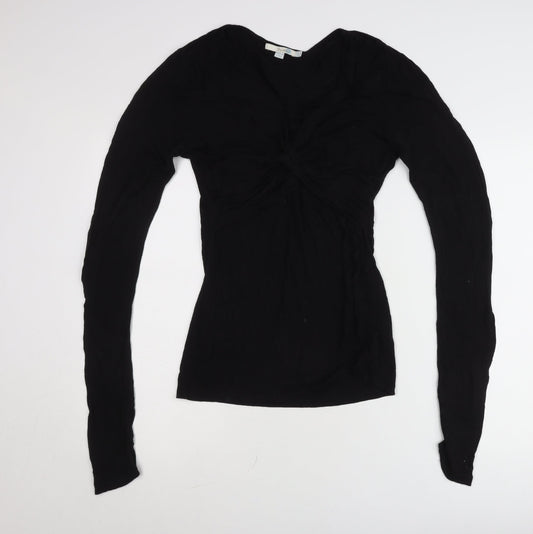 Boden Womens Black Viscose Long Sleeve V-Neck Slim Fit Tunic Blouse Size 10