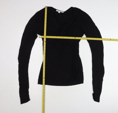 Boden Womens Black Viscose Long Sleeve V-Neck Slim Fit Tunic Blouse Size 10
