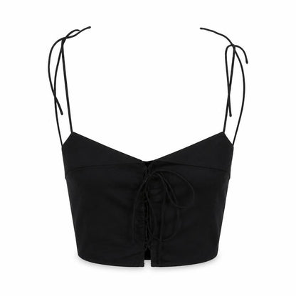 Motel Womens Black Cropped Tank Top Spaghetti Strap Size S