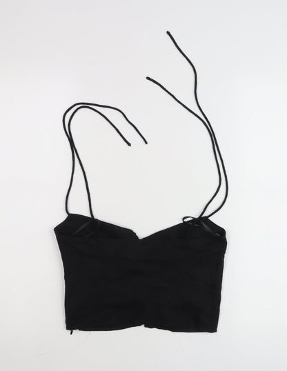 Motel Womens Black Cropped Tank Top Spaghetti Strap Size S