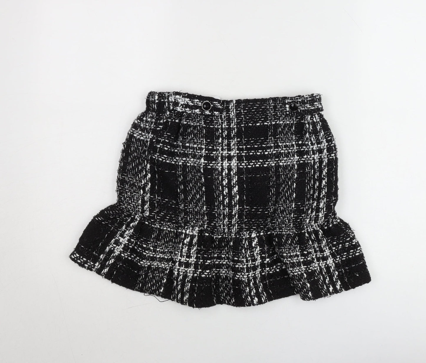 Dunnes Stores Women’s Black Check Tweed Ruffle Mini Skirt Size 8