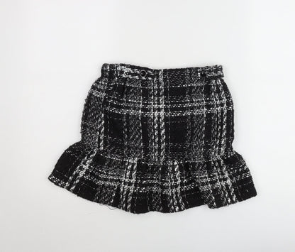 Dunnes Stores Women’s Black Check Tweed Ruffle Mini Skirt Size 8