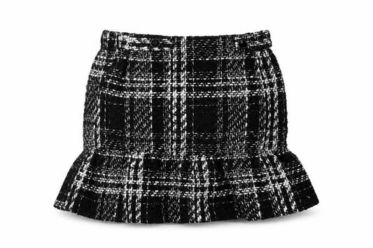 Dunnes Stores Women’s Black Check Tweed Ruffle Mini Skirt Size 8