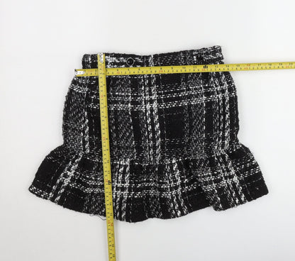 Dunnes Stores Women’s Black Check Tweed Ruffle Mini Skirt Size 8