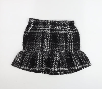 Dunnes Stores Women’s Black Check Tweed Ruffle Mini Skirt Size 8